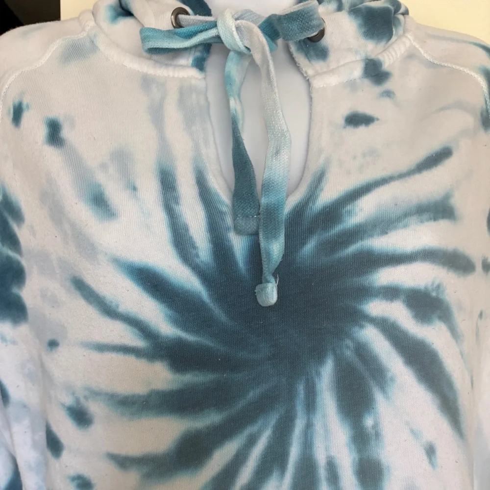 TIE DYE HOODIE SWEATSHIRT Blue White Boho Pullover Cozy Loungewear Womens SZ 3X - Picture 3 of 12